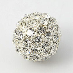 Alloy Rhinestone Beads, Grade A, Round, Silver Color Plated, Crystal, 10mm, Hole: 2mm(X-RB-A034-10mm-A01S)