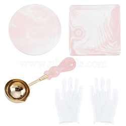 CRASPIRE DIY Scrapbook Making Kits, Including Marble Pattern Porcelain Cup Coasters, Natural Gemstone Handle Wax Sealing Stamp Melting Spoon, Gloves, Pink, 9.6x0.7cm, 1pc(DIY-CP0005-34A)