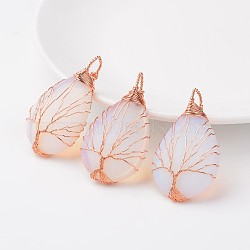 Opalite Pendants, teardrop, with Rose Gold Tone Brass Findings, 48~55x30~32x10~12mm, Hole: 4~7x8~12mm(X-G-K122-06RG)