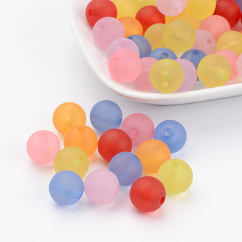 12mm Mixed Transparent Round Frosted Acrylic Ball Beads, Hole: 2mm