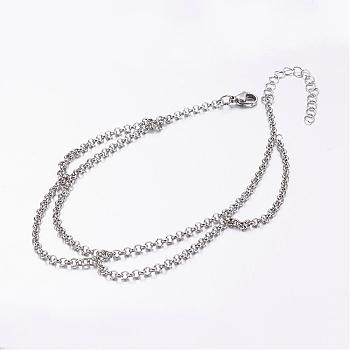 304 Stainless Steel Anklets, Stainless Steel Color, 9-3/4 inch(247mm)