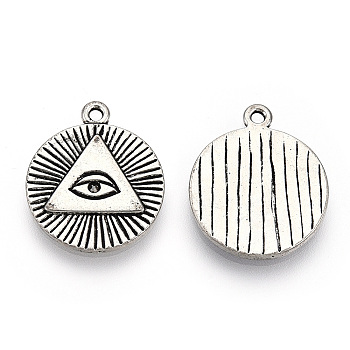 Tibetan Style Eye Alloy Pendant Rhinestone Settings, Cadmium Free & Lead Free, Flat Round with Triangle, Antique Silver, 1.5mm, Fit for 1.5mm Rhinestone, 20.5x17.5x1.5mm, Hole: 1.5mm