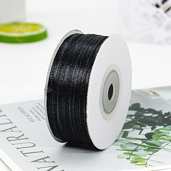 Polyester Double-Sided Satin Ribbons, Ornament Accessories, Flat, Black, 3mm, 100 yards/roll