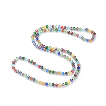 Electroplate Faceted Abacus Glass Beaded Necklaces, with Glass Seed Beads, Mixed Color, 31.1 inch(79cm)