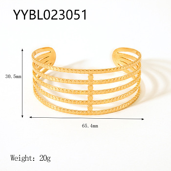 Hollow Titanium Steel Cuff Bangles for Women, Real 18K Gold Plated