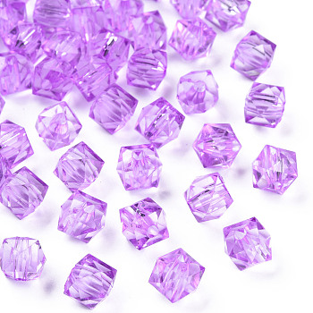 Transparent Acrylic Beads, Faceted, Square, Blue Violet, 8.5x9.5x9.5mm, Hole: 2.5mm, about 1070pcs/500g