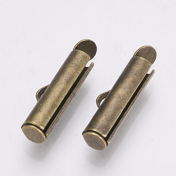 Brass Slide On End Clasp Tubes, Slider End Caps, Antique Bronze, 6x10x4mm, Hole: 1x3mm