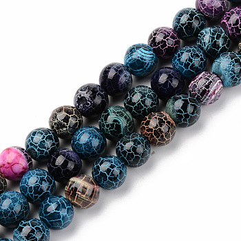 Natural Agate Beads Strands, Crackle Style, Dyed & Heated, Round, Colorful, 10mm, Hole: 1mm, about 38~39pcs/strand, 14.17 inch(36cm)