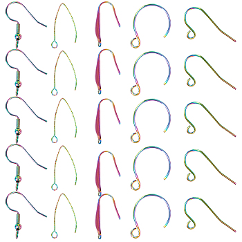 Earring Hooks Finding Kits, include 50Pcs 316/304 Stainless Steel Earring Hooks, Ear Wire with Vertical Loop, 100Pcs Eco-Friendly Plastic Ear Nuts, Rainbow Color, Earring Hooks: 19~27x4.5~11.5mm, Hole: 1.4~2.5mm, Pin: 0.7~0.8mm, 50pcs/box