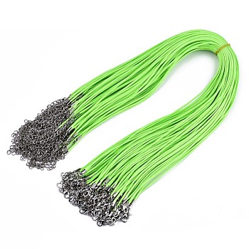 Waxed Cotton Cord Necklace Making, with Alloy Lobster Claw Clasps and Iron End Chains, Platinum, Lawn Green, 17.12 inch(43.5cm), 1.5mm