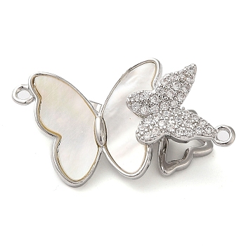 Brass Micro Pave Clear Cubic Zirconia Fold Over Clasps, Butterfly, Platinum, 29mm