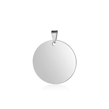 201 Stainless Steel Pendants, Manual Polishing, Flat Round, Stamping Blank Tag, Stainless Steel Color, 25x1.5mm, Hole: 8.5x3.5mm