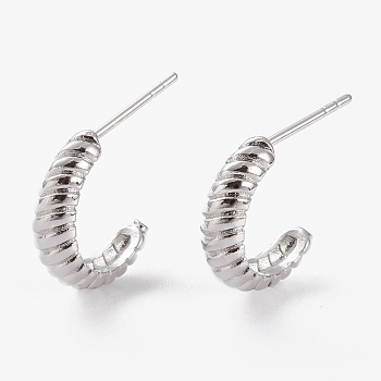 (Jewelry Parties Factory Sale)Brass Half Hoop Earrings, Stud Earrings, Long-Lasting Plated, Crescent Moon, Platinum, 14.5x9.5x4.5mm, Pin: 0.8mm