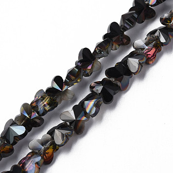 Electroplate Transparent Glass Beads Strands, AB Color Plated, Half Plated, Faceted, Butterfly, Gray, 8x10x6mm, Hole: 1mm, about 100pcs/strand, 28.74 inch(73cm)