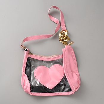 Waterproof Transparent PVC Heart Printed Shoulder Bags for Women, Goldenfor Women, Pink, 410mm, Bag: 205x210x6mm