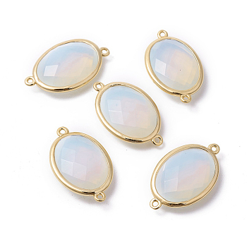 Golden Tone Brass Opalite Links connectors, Faceted, Oval, 26x15x6mm, Hole: 1~2mm