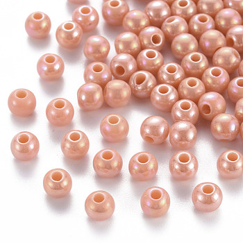 Opaque Acrylic Beads, AB Color Plated, Round, Dark Salmon, 6x5mm, Hole: 1.8mm, about 4400pcs/500g