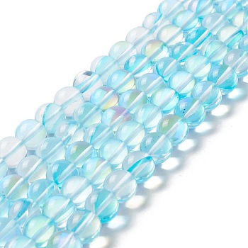 Synthetic Moonstone Beads Strands, Round, Cyan, 10mm, Hole: 1mm, about 37~39pcs/strand, 14.76''~14.96''(37.5~38cm)