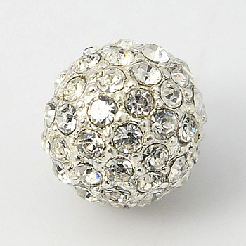 Alloy Rhinestone Beads, Grade A, Round, Silver Color Plated, Crystal, 10mm, Hole: 2mm