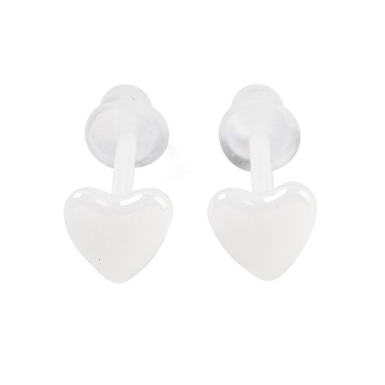 Porcelain Stud Earrings, Heart, White, 5.8x5.8mm