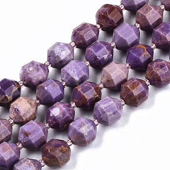 Natural Lepidolite/Purple Mica Stone Beads Strands, Round, Faceted, 10.5x9mm, Hole: 1.2mm, about 37pcs/strand, 14.96 inch(38cm)