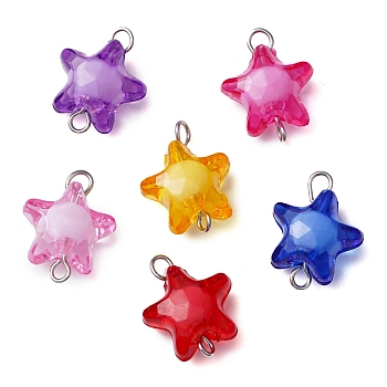 Transparent Acrylic Star Connector Charms, with 304 Stainless Steel Double Loops, Stainless Steel Color, Mixed Color, 14.5x11.5x7mm, Hole: 1.6mm and 2mm