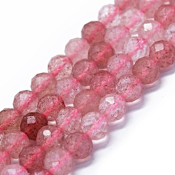 Natural Strawberry Quartz Beads Strands, Faceted(64 Facets), Round, 6mm, Hole: 0.8mm, about 62~67pcs/strand, 15.16~15.55 inch(38.5~39.5cm)