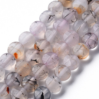 Natural Agate Beads Strands, Dyed & Heated, Faceted, Flat Round, Gainsboro, 6x4mm, Hole: 1mm, about 62pcs/strand, 14.76 inch(37.5cm)