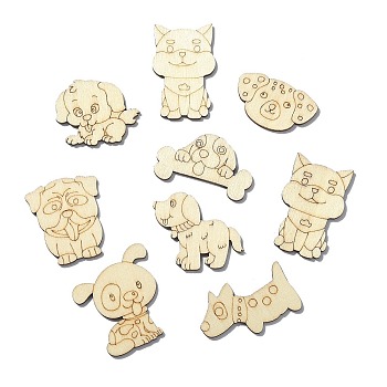 Unfinished Wood Cutouts, for Children DIY Craft Toy, Dog, 2.05~3.45x2~3.45x0.2cm, 9 styles, 100pcs/bag