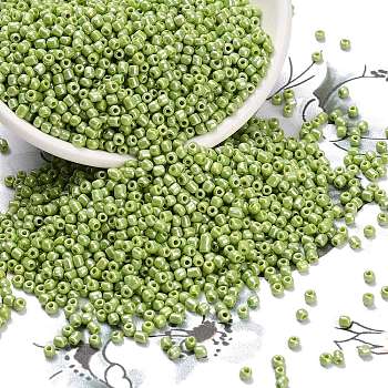 DIY Craft Beads 12/0 Opaque Colors Lustered Round Glass Seed Beads, Green Yellow, Size: about 2mm in diameter, hole:1mm, about 3304pcs/50g