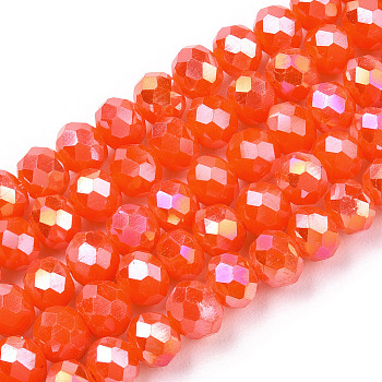 Electroplate Glass Beads Strands, Opaque Solid Color, AB Color Plated, Faceted, Rondelle, Orange Red, 2.5x2mm, Hole: 0.4mm, about 150~170pcs/strand, 11 inch(27.5cm)