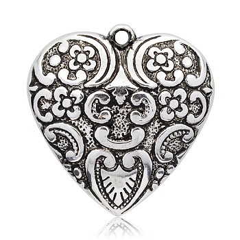 Heart CCB Plastic Big Pendants, Antique Silver, 50x49x17mm, Hole: 4mm