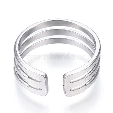 304 Stainless Steel Triple Line Open Cuff Ring(X-RJEW-N040-19)-3
