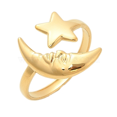 Star Moon 304 Stainless Steel Cuff Rings for Women(RJEW-U039-02G)-4