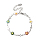 Enamel Flower & Cross Link Chain Bracelet(BJEW-C023-01P-01)-1