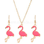 Flamingo Alloy Enamel Stud Earrings & Pendant Necklaces Sets for Women, Light Gold, 460mm(WH-WG896EF-01)