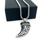 304 Stainless Steel Punk Tiger Tooth Shaped Pendant Necklaces for Men Women, Non-Tarnish, Stainless Steel Color, 23.62 inch(60cm)(DC8418)