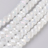 Electroplate Glass Beads Strands, Imitation Jade Glass, AB color Plated, Faceted, Rondelle, White, 6x4~5mm, Hole: 0.8~1mm, about 88~92pcs/strand, 15.5 inch~16 inch(39~45cm)(GLAA-K027-03AB)