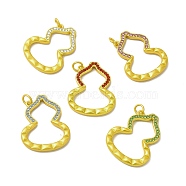 Rack Plating Alloy Rhinestone Pendants with Jump Ring, Gourd Charms, Matte Gold Color, Mixed Color, 30.5x26x3.5mm, Hole: 4mm(ALRI-M018-34MG)