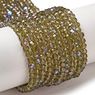 Electroplate Transparent Glass Beads Strands, Faceted, Round, Rainbow Plated, Dark Khaki, 3mm, Hole: 0.8mm, about 164~166pcs/strand, 19.69~19.88 inch(50~50.5cm)(EGLA-A035-T3mm-L16)