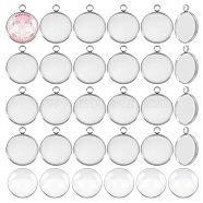 62Pcs DIY Half Round Pendant Making Kits, Including 304 Stainless Steel Pendant Settings and Transparent Glass Cabochons, Stainless Steel Color, Tray: 20mm, 26.5x22x2mm, Hole: 3mm(STAS-UN0021-32P)