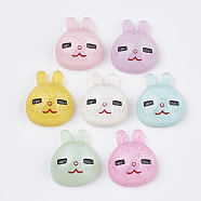 Opaque Bunny Resin Cabochons, with Glitter Powder, Rabbit Head, Mixed Color, 23x19x8mm(CRES-S304-56)