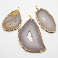 Nuggets Natural Agate Big Pendants, with Brass Findings, Golden, 69~100x42~61x5~6mm, Hole: 3~5x7~8mm(G-F290-11G)