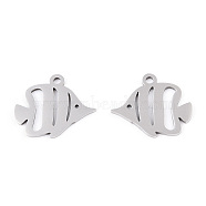 201 Stainless Steel Pendants, Fish Charm, Stainless Steel Color, 15x18x1mm, Hole: 1.6mm(STAS-T052-49P)