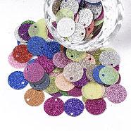 Ornament Accessories, PVC Plastic Paillette/Sequins Beads, with Glitter Powder, Flat Round, Mixed Color, 10x0.4mm, Hole: 1.4mm, about 430pcs/bag(X-PVC-T005-082)