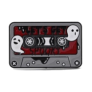 Cassette with Word Spooky Enamel Pins, Electrophoresis Black Zinc Alloy Brooch for Clothes Backpack, Halloween, Gray, 19x30x1.5mm(JEWB-I023-01A)