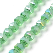 Electroplate Transparent Glass Beads Strands, Frosted, Faceted, Lantern, Medium Spring Green, 7x7.8x7.5mm, Hole: 1.5mm, about 72pcs/strand, 20.79''(52.8cm)(EGLA-I018-AB09)