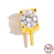925 Sterling Silver Pin Peg Bails, with Cubic Zirconia, Real 18K Gold Plated, 8.3x4x4.5mm, Pin: 0.7mm(STER-Z005-10G)