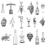 18Pcs 18 Style Tibetan Style Alloy Pendants Sets, Mixed Wine Theme Charms, Antique Silver, 16.5~30.5x6.5~20x1.5~7mm, Hole: 1.4~5mm, 1pc/style(DIY-F122-02AS)