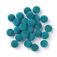 Flocky Acrylic Beads, Half Drilled, Round, Teal, 16mm, Hole: 1.6mm(OACR-I001-16mm-L12)
